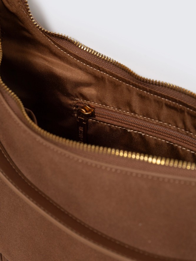 Torebka damska skórzana z frędzlami brązowa Arvia 803