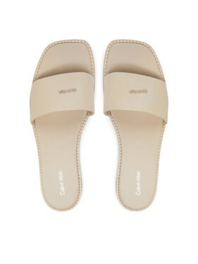 Calvin Klein Klapki Flat Sandal Square Hf Lth HW0HW02652 Beżowy