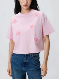 Bawełniany t-shirt z aplikacją - pastelowy róż
