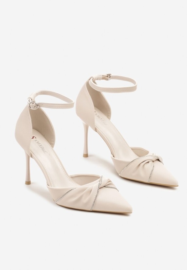 Beżowe Szpilki Ozdobione Cyrkoniami Melivan