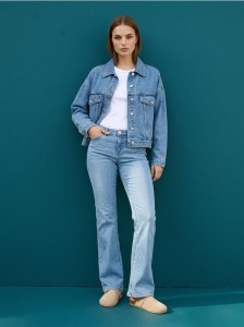 Jeansy flare low waist - niebieski