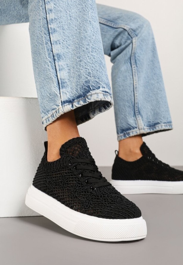 Czarne Siateczkowe Sneakersy Typu Tenisówki Sunalie