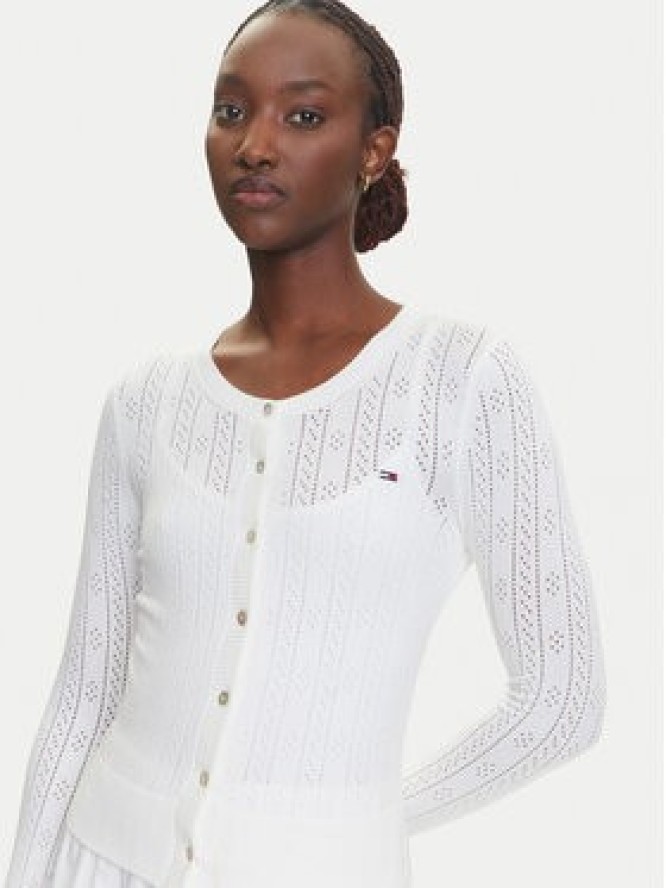 Tommy Jeans Kardigan Pointelle DW0DW20966 Biały Regular Fit