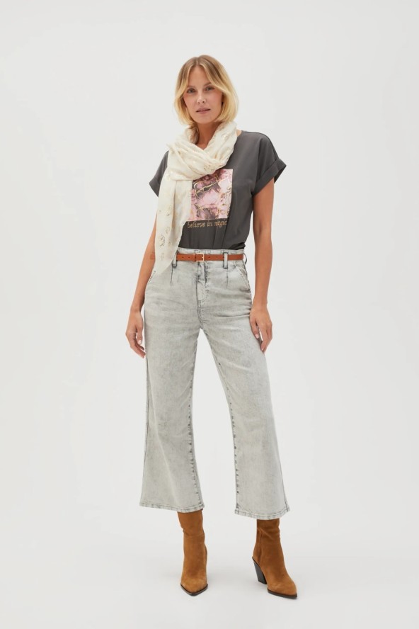 Szal ze złotym nadrukiem beżowy