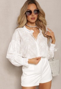 Biała Koszula z Bawełny z Delikatnym Haftem Nikoridie