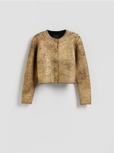 Kardigan z dodatkiem wełny - złoty