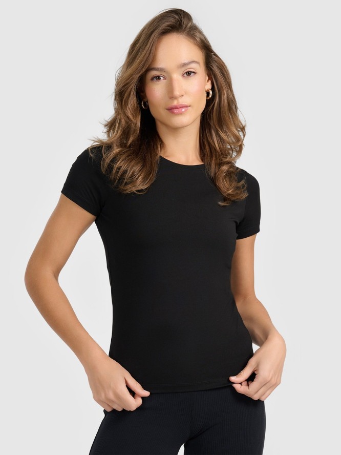 4F T-shirt slim gładki damski - czarny S