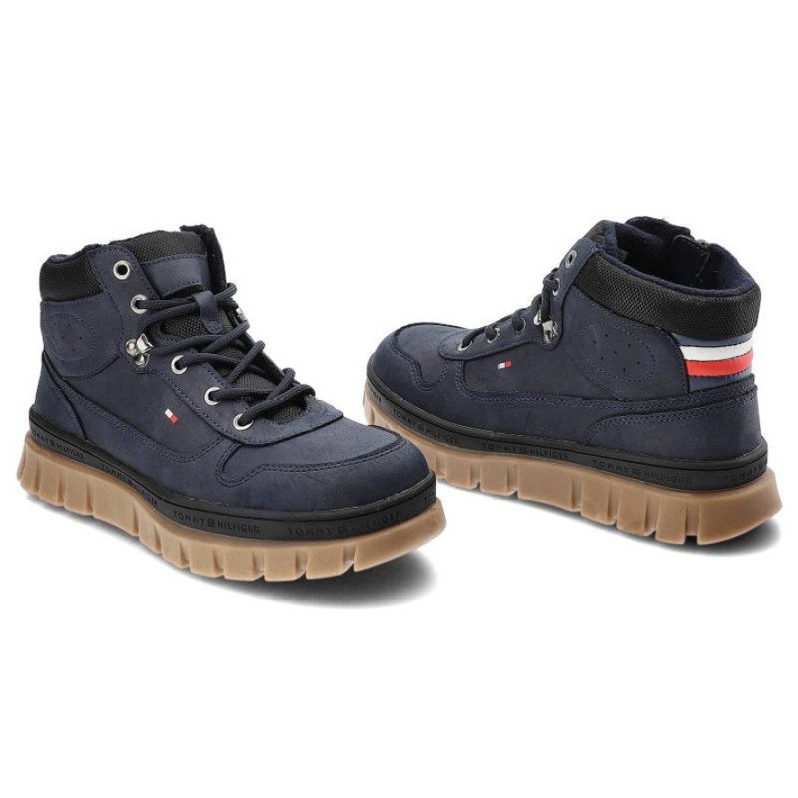 Granatowe Trapery Tommy Hilfiger Wygodne Buty Damskie