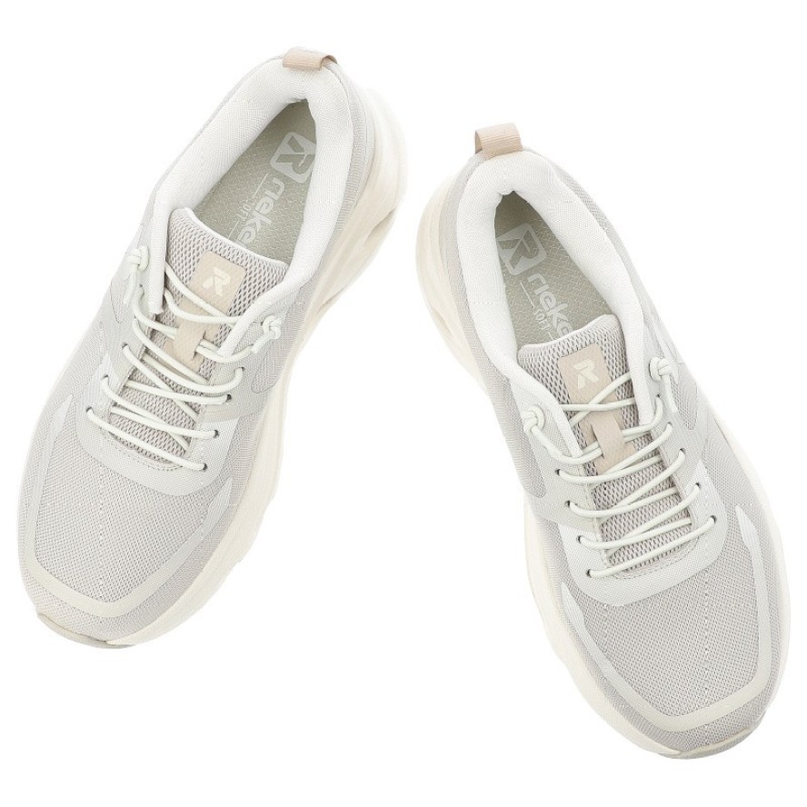Sneakersy damskie Rieker, nowoczesna forma z lekkiej oddychającej cholewki zapewniająca wygodę amortyzowana podeszwa sportowy charakter, szare, W3504