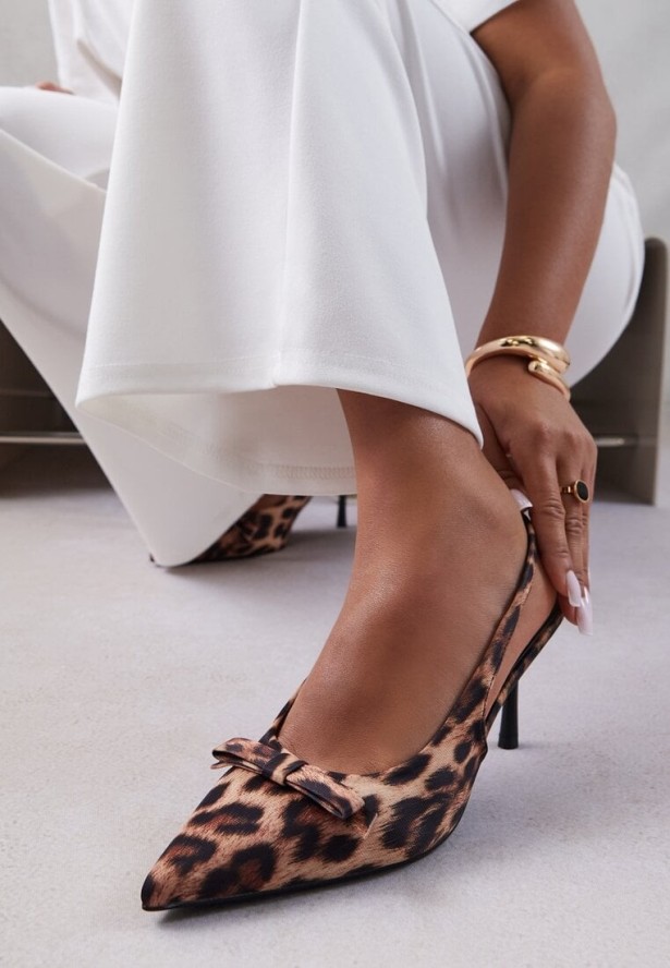 Panterkowe Sandały Szpilki Vices Typu Slingback z Kokardą Dorozia