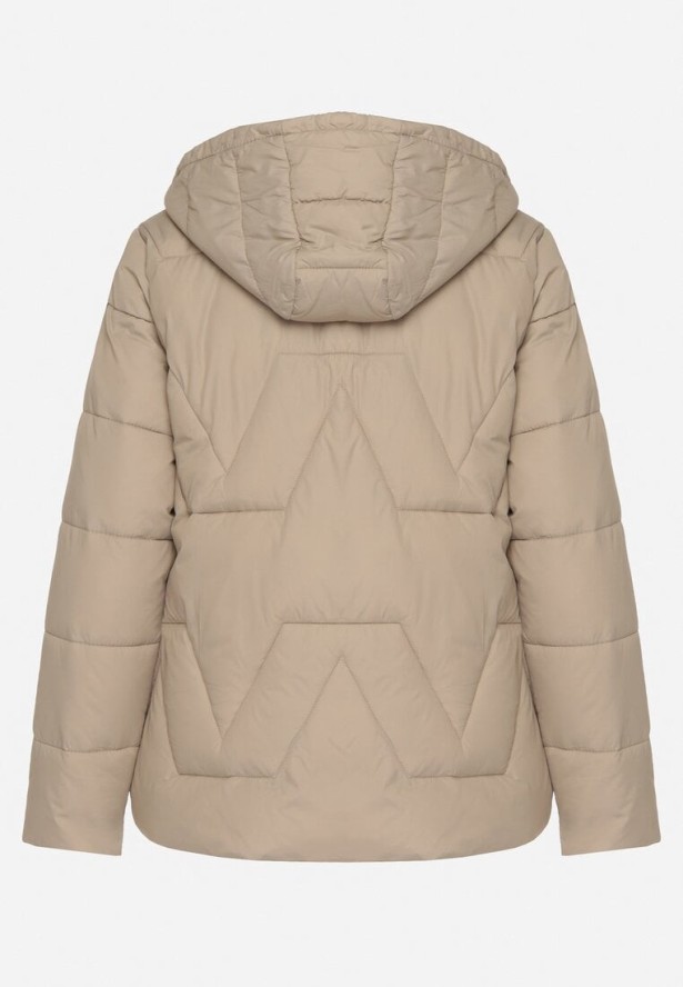 Ciemnobeżowa Kurtka z Szerokim Pikowaniem i Kapturem Yasidi
