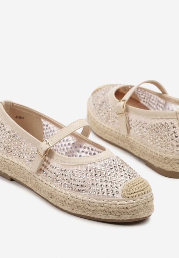 Beżowe Ażurowe Espadryle z Plecionką Rineviella