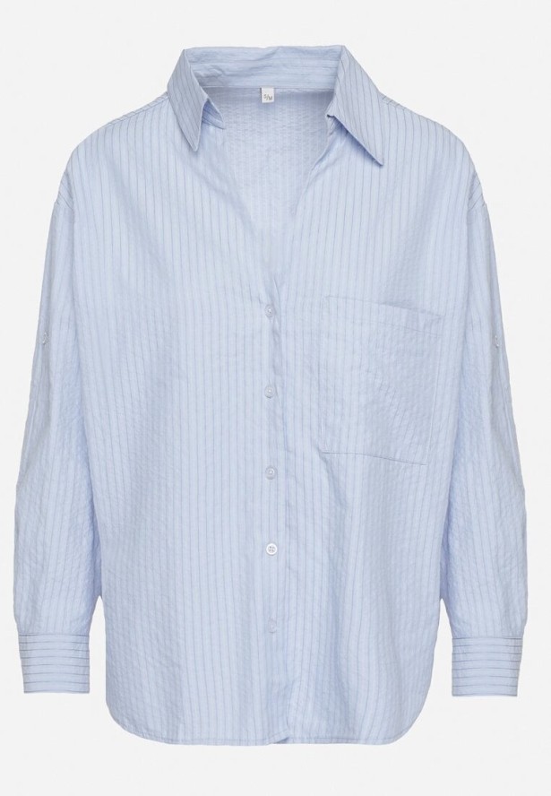Jasnoniebieska Koszula Bawełniana w Delikatne Prążki Lissse