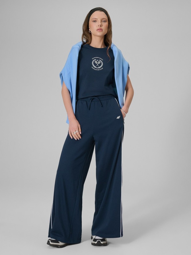 4F T-shirt slim z nadrukiem damski - granatowy L