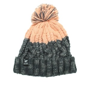 Czapka z pomponem – rozmiar uniwersalny – podszewka – unisex (szary/różowy)