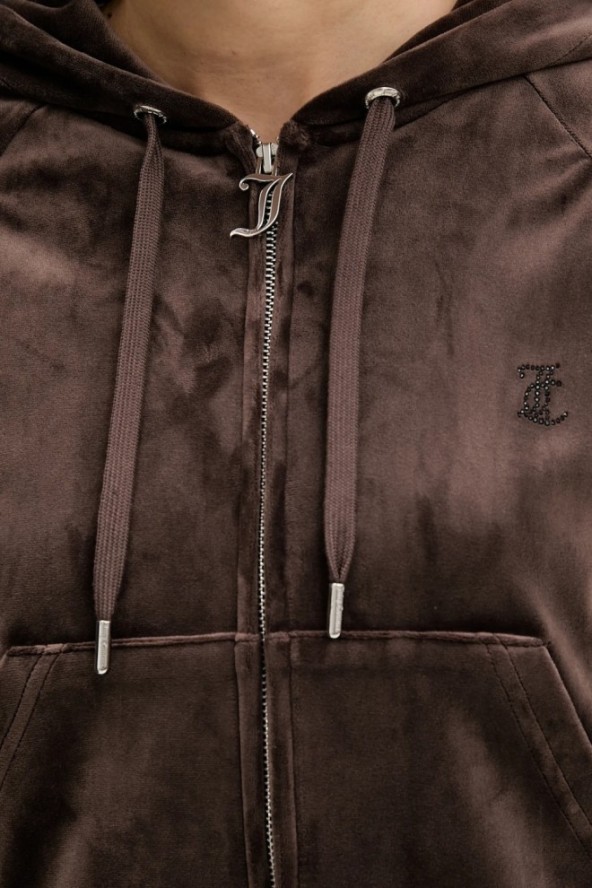 JUICY COUTURE Czekoladowa bluza damska Madison Outline Hoodie, Rozmiar S