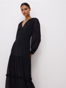 Sukienka maxi w grochy - czarny