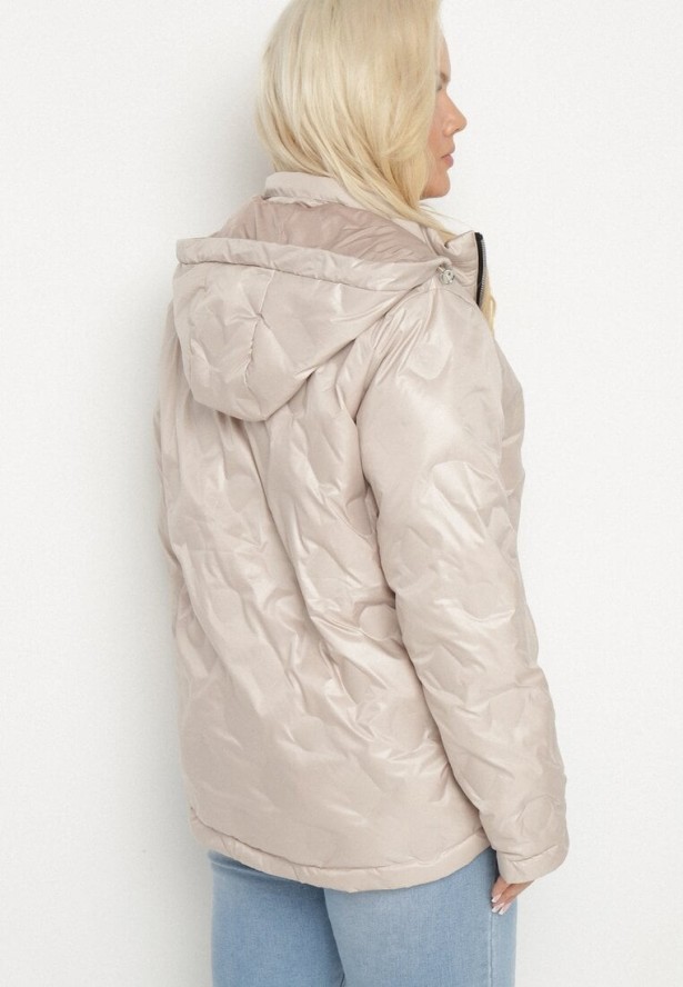 Beżowa Kurtka Dwustronna z Odpinanym Kapturem Frolbia