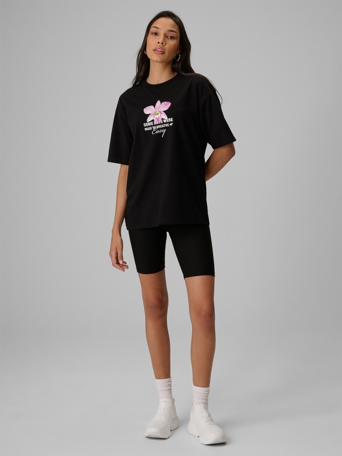 4F T-shirt loose z nadrukiem damski - czarny M