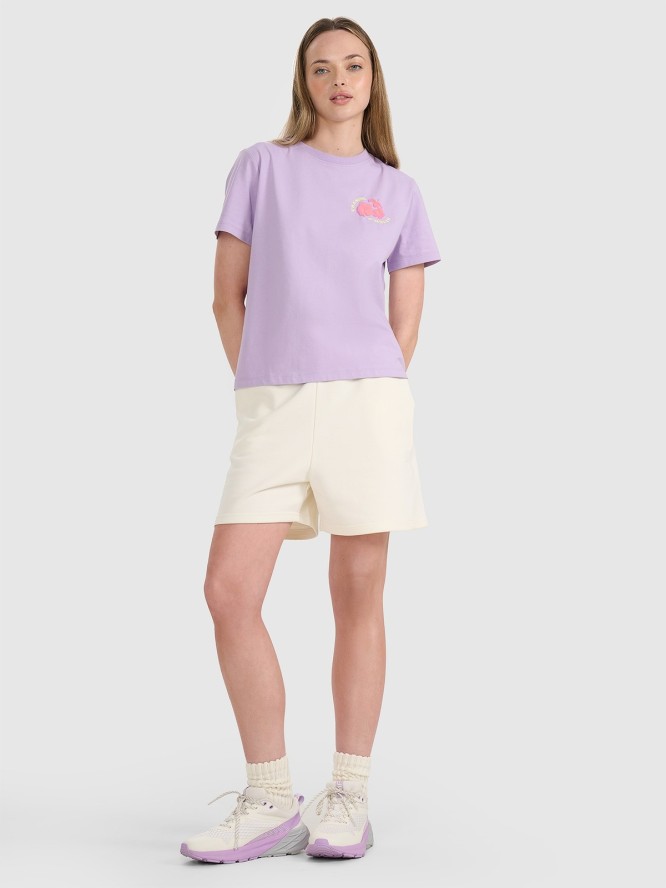 4F T-shirt oversize z nadrukiem damski - fioletowy S