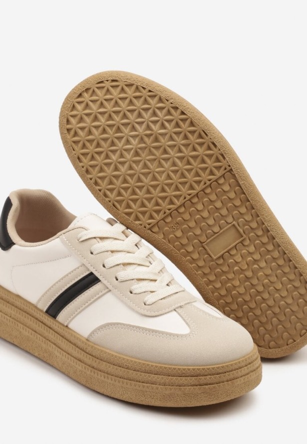 Beżowo-Czarne Sneakersy na Platformie w Stylu Kultowych Tenisówek Ozdobione Wzorem w Panterkę Gonoriel