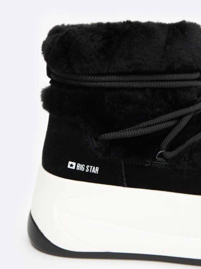 śniegowce damskie z futrem i domieszką skóry naturalnej czarne OO274A206 906