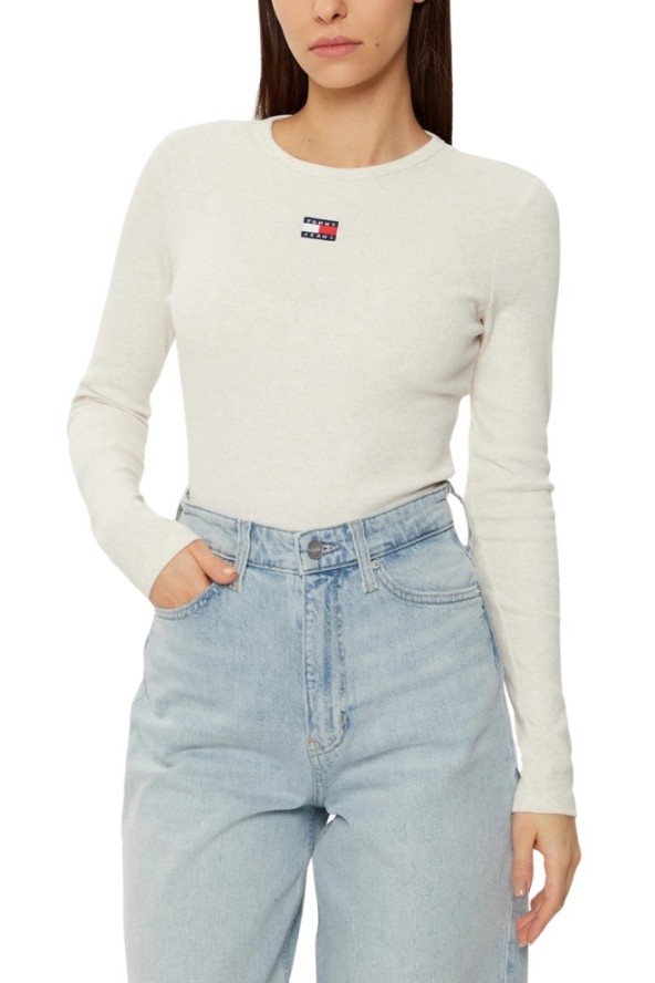 TOMMY JEANS Beżowy damski longsleeve, Rozmiar S