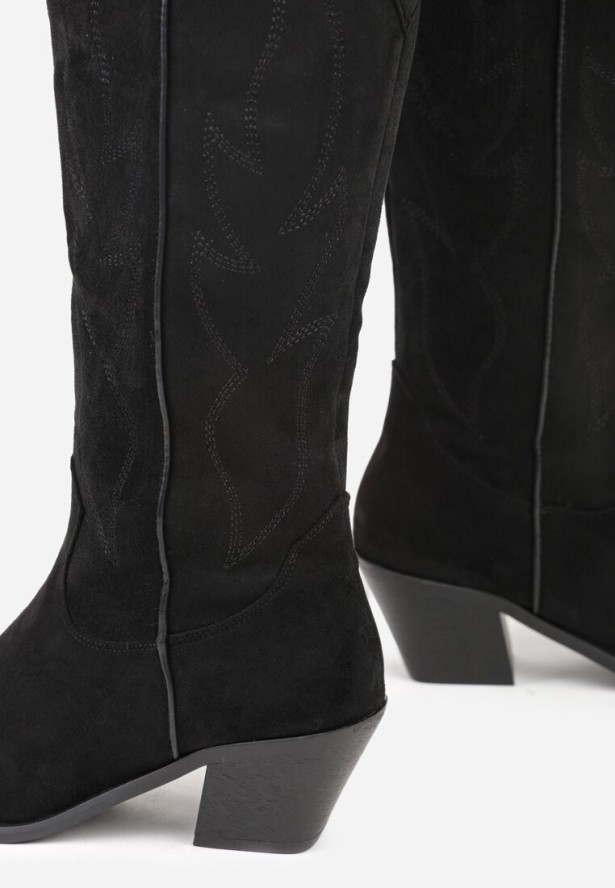 Czarne Kozaki Kowbojki na Stożku z Haftem na Cholewce Gallessa