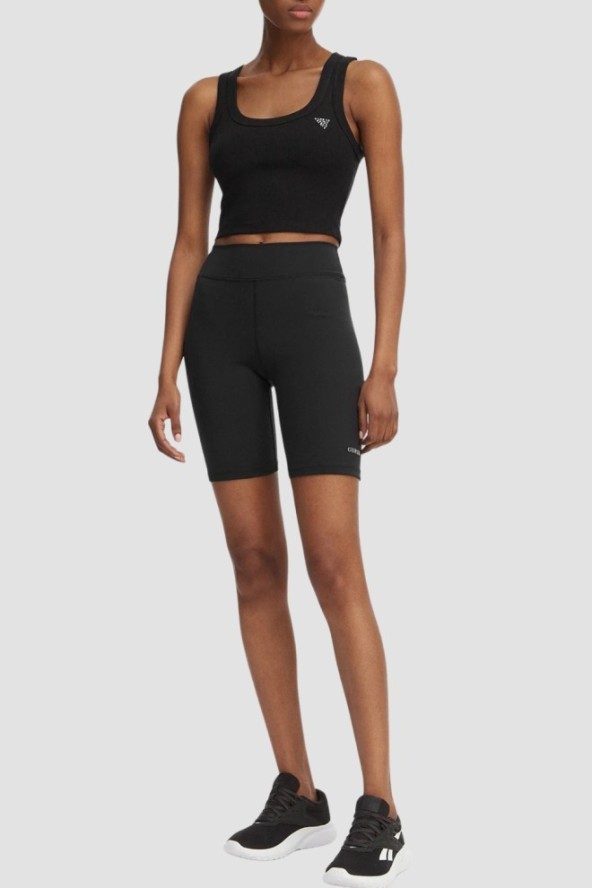 GUESS Czarny krótki damski tank top Silvy Rib, Rozmiar L