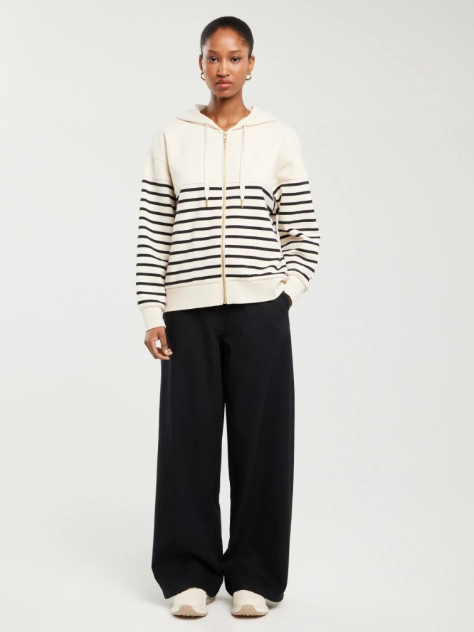 Bluza damska z kapturem rozpinana w paski kremowa Selina 103