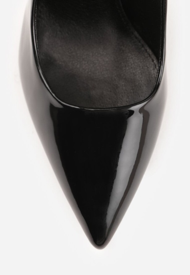 Czarne Lakierowane Szpilki VICES na Ozdobnym Obcasie Zafriah