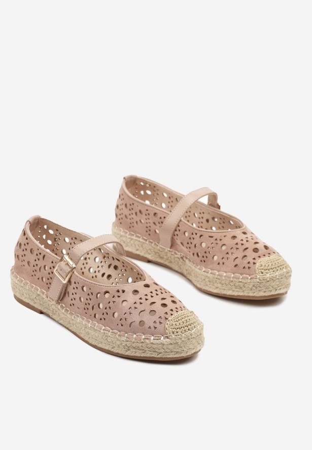 Różowe Ażurowe Espadryle na Płaskiej Podeszwie z Plecionką Aravithra