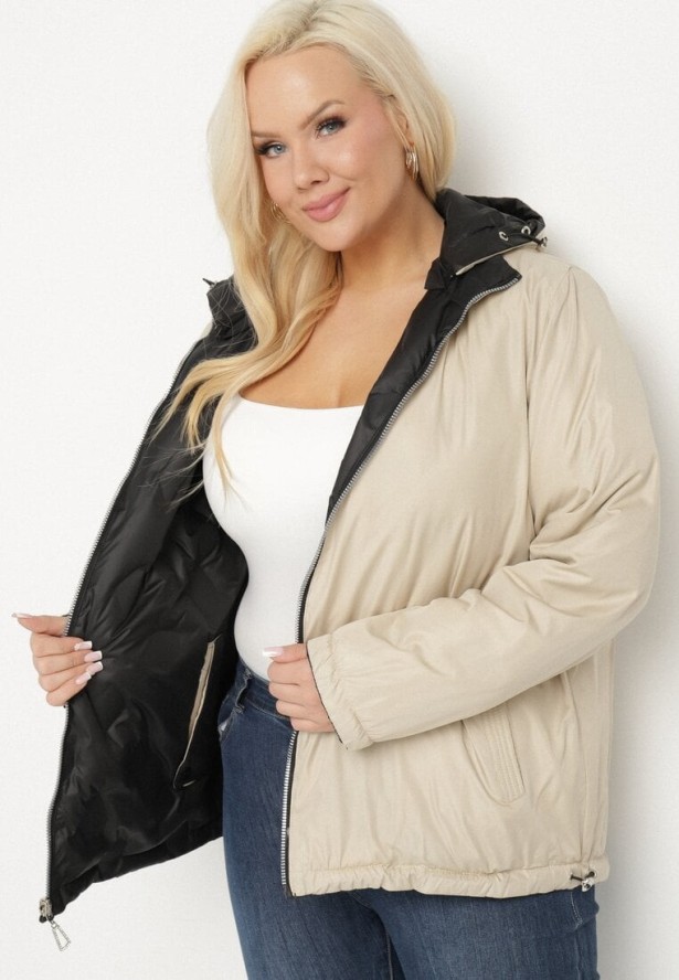 Czarna Kurtka Dwustronna z Odpinanym Kapturem Frolbia