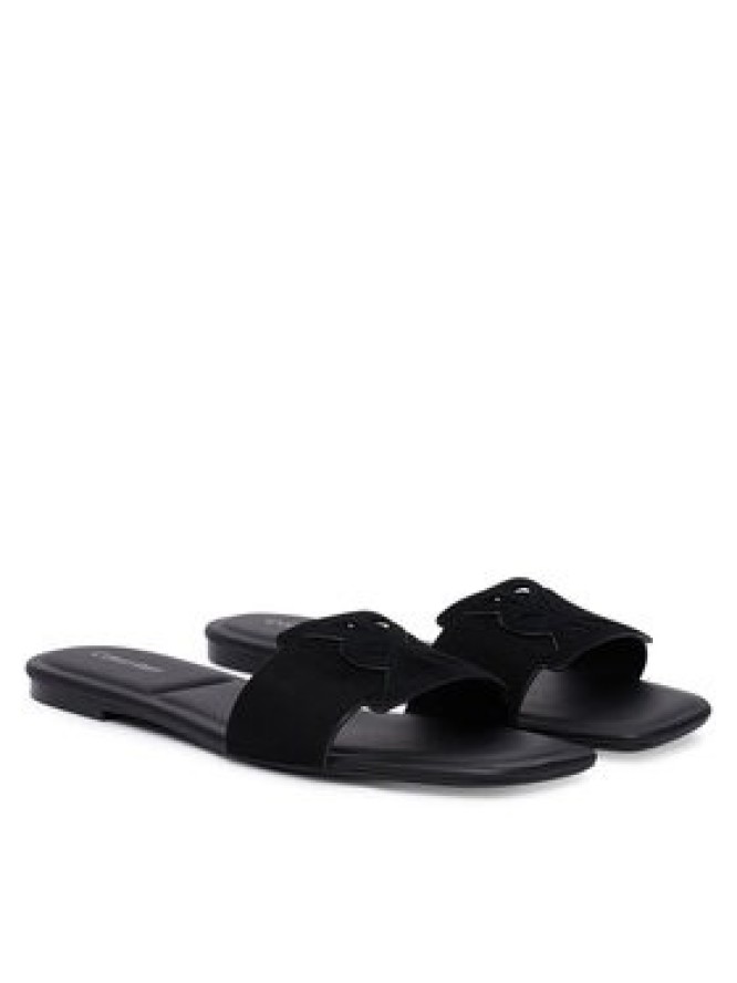 Calvin Klein Klapki Square Flat Sndl Embl Suede HW0HW03055 Czarny