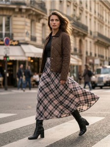 Spódnica midi w kratę - wielobarwny