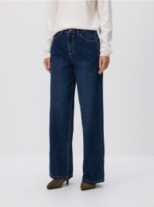 Jeansy wide leg z wysokim stanem - granatowy