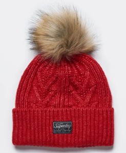 superdry czapka Cable Lux z warkoczowym splotem i pomponem – Flame Marl