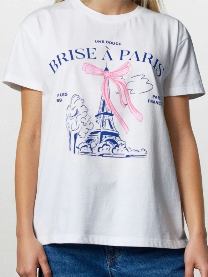 Bawełniana koszulka z krótkim rękawem - kremowy