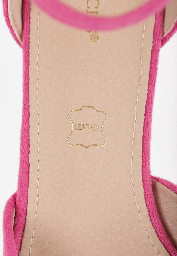 Fuksjowe Czółenka Vices na Geometrycznym Obcasie ze Skórzaną Wkładką i Metaliczną Wstawką Florori