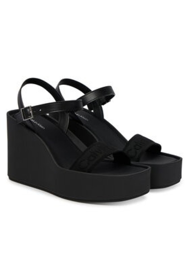 Calvin Klein Sandały Wedge 70 Sndl Webbing Lth HW0HW02882 Czarny