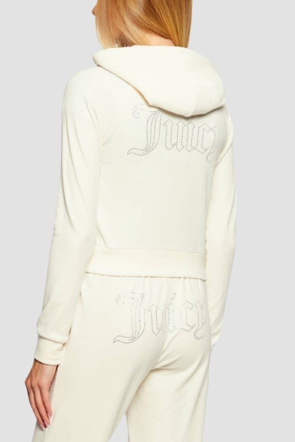 JUICY COUTURE Kremowa bluza damska Madison Outline Hoodie, Rozmiar XS