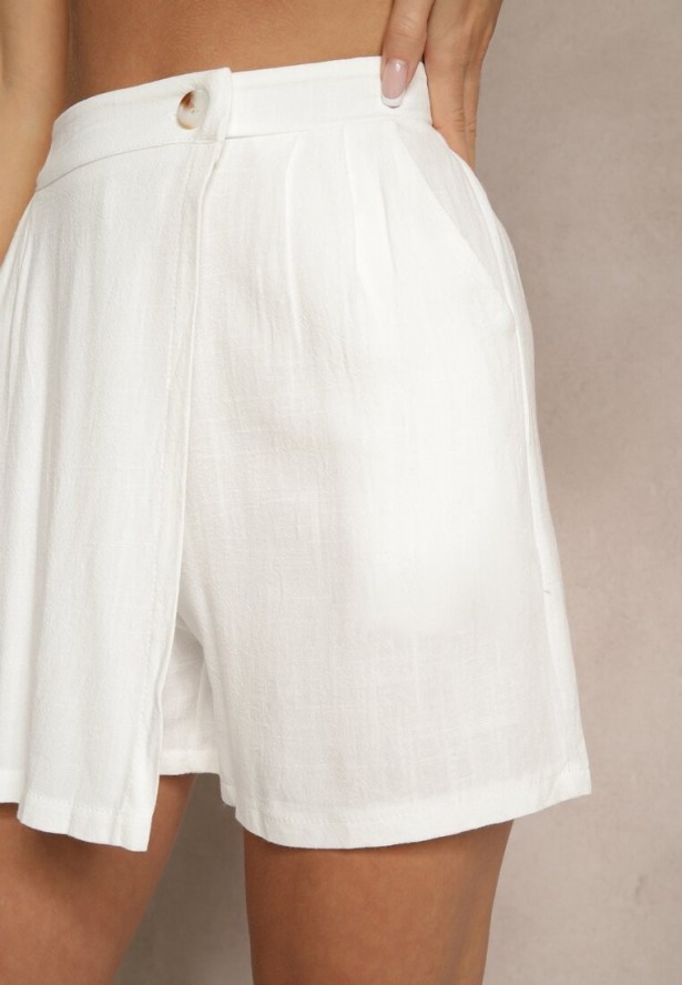 Białe Spódnico-Szorty z Lnu i Bawełny z Ozdobną Zakładką Sallera