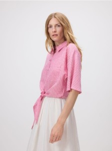 Wzorzysta koszula z lnem - fuksja