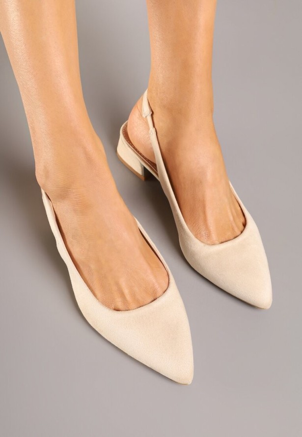 Beżowe Sandały Bez Pięty ze Skórzaną Wkładką i Metaliczną Aplikacją Weolira