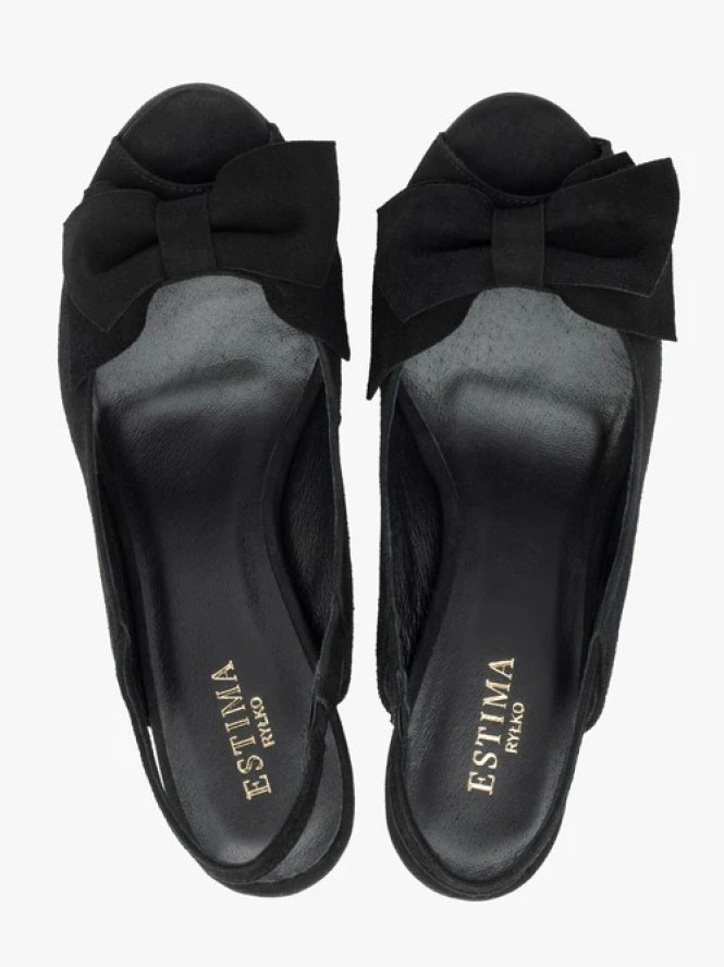 Czarne czółenka peep toe z kokardą