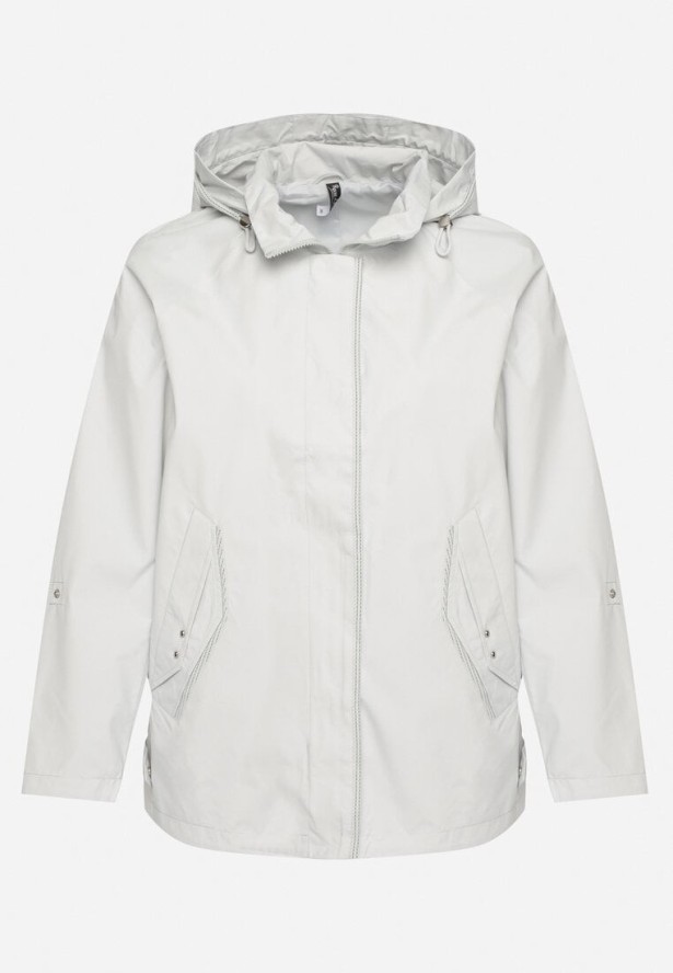 Jasnozielona Kurtka Typu Wiatrówka z Podwijanymi Rękawami i Odpinanym Kapturem Adivlis