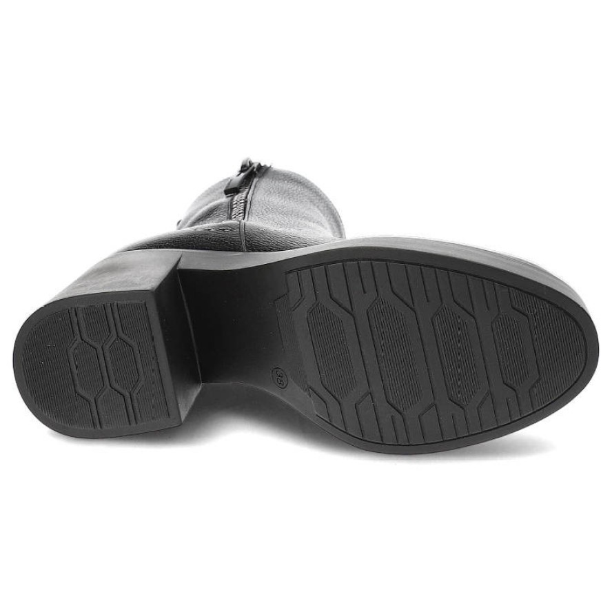 Czarne Botki Lemar Ocieplane Skórzane Buty Na Obcasie