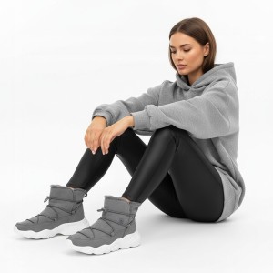 Szare Botki Big Star Damskie Modne Ocieplane Buty