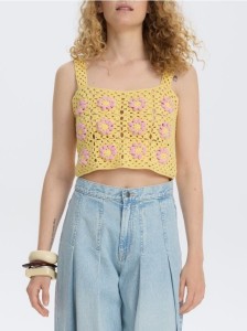 Dzianinowy top na ramiączkach - jasnożółty