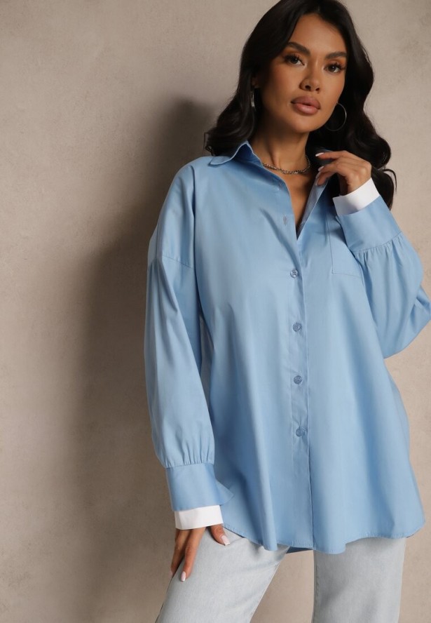 Niebieska Bawełniana Koszula Typu Oversize Ronmira